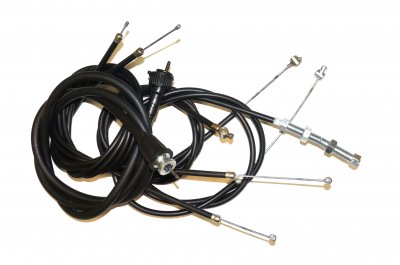 Complete cable set (2x throttle small end <-> ball end, 1x brake, 1x clutch, 1x speedo square end) URAL