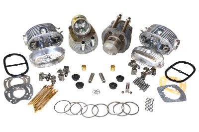 Complete set: cylinders cast iron, heads, SPHERICAL pistons, rings, rockers, covers, studs, gaskets URAL 650cc